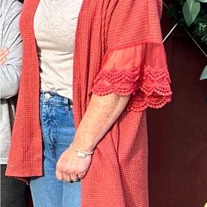 Red Lace Trim Cardigan